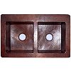 Double Same-Size-Bowl Hammered Copper Kitchen Sink