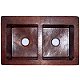 Double Same-Size-Bowl Hammered Copper Kitchen Sink