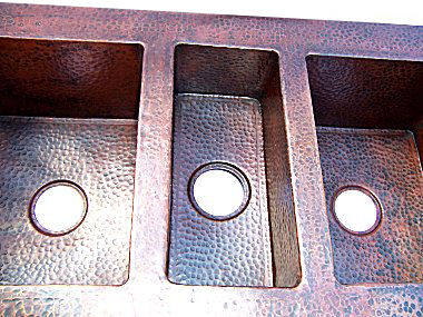 Triple Bowl Hammered Copper Kitchen Sink Details