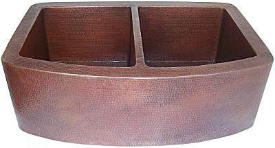 Farmhouse Modern Double Bowl Hammered Copper Kitchen Sink Details