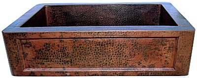 Embossed Farmhouse Hammered Kitchen Copper Sink Close-Up