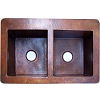 Terra Same-Size Farmhouse Double Well Hammered Kitchen Copper Sink