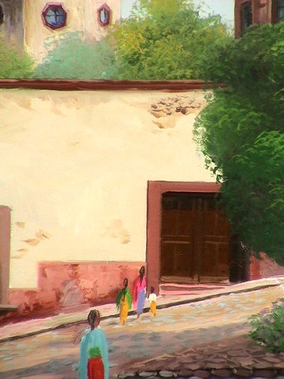 Saint Loreto House. Mexican Contemporary Oil Painting Close-Up
