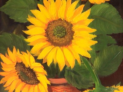 Sunflowers. Mexican Fine Oil Painting Close-Up