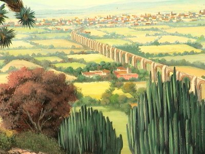 Aqueduct. Mexican Oil Painting Close-Up