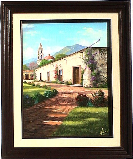 Road to the Church. Mexican Contemporary Oil Painting