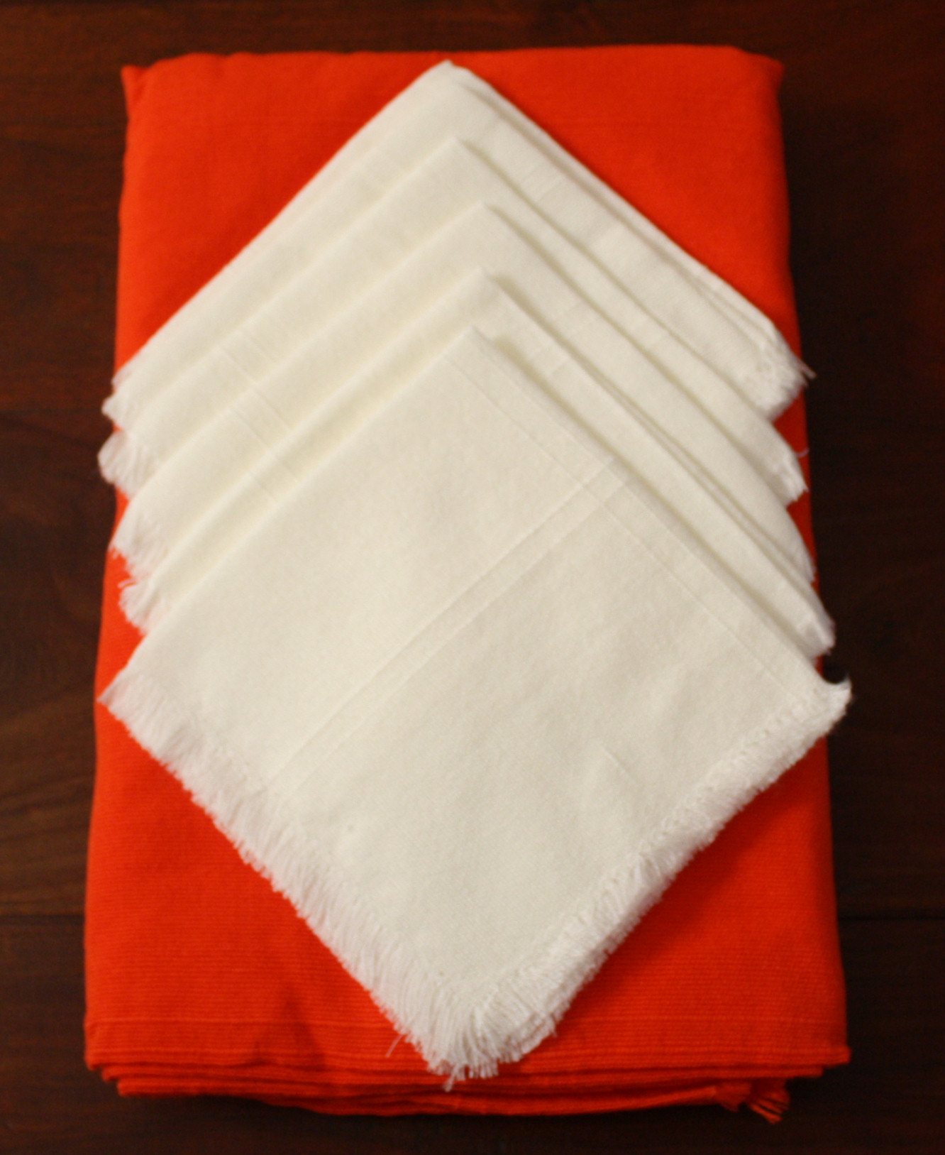 Orange Rectangular Mexican Tablecloth 6 Napkins