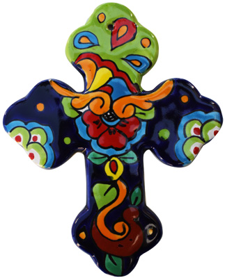 TalaMex Rainbow Medium Talavera Mexican Cross