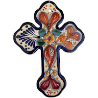 TalaMex Tecali Handmade Small-Size Multicolor Mexican Talavera Ceramic Cross