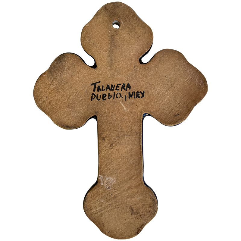 TalaMex Cholula Handmade Small-Size Traditional Mexican Talavera Ceramic Cross Details