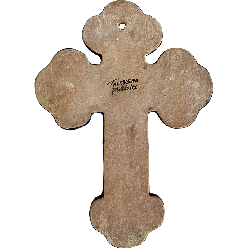 TalaMex Handmade Tecali Medium-Size Multicolor Mexican Talavera Ceramic Cross Details