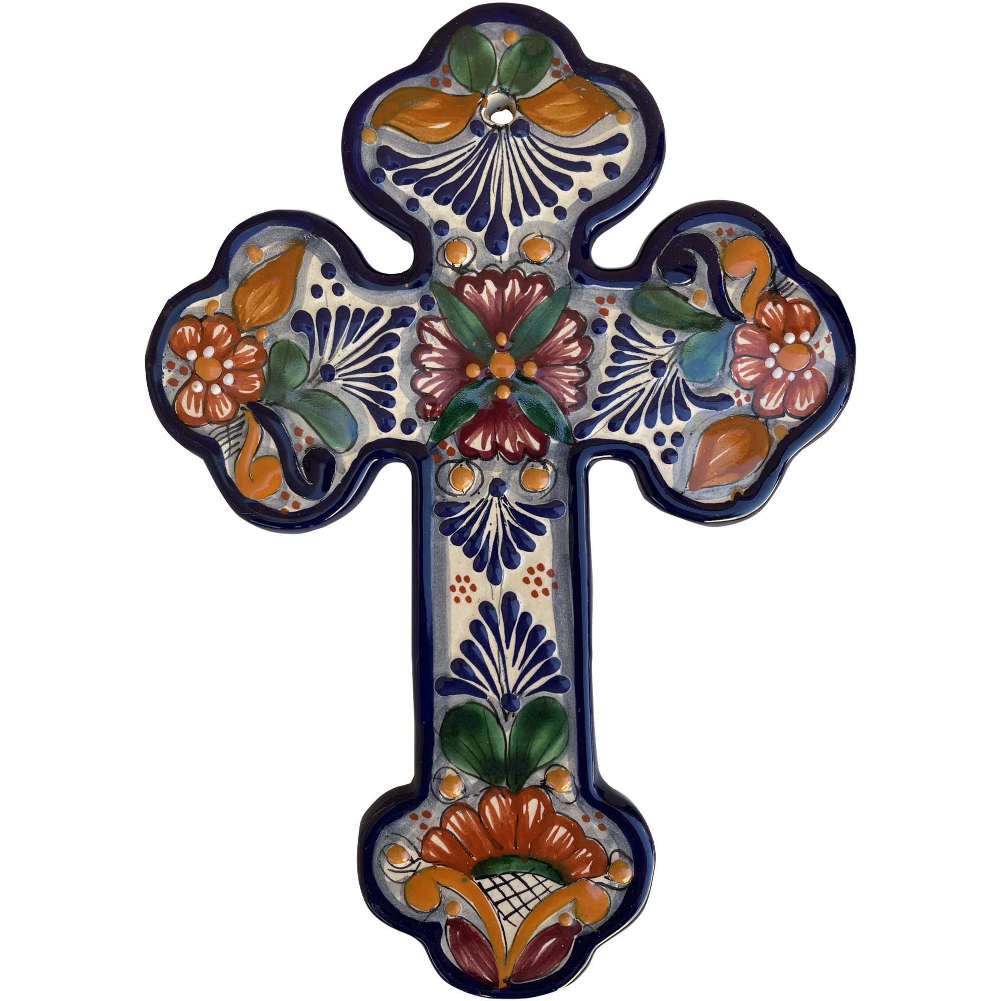 TalaMex Handmade Tecali Medium-Size Multicolor Mexican Talavera Ceramic Cross