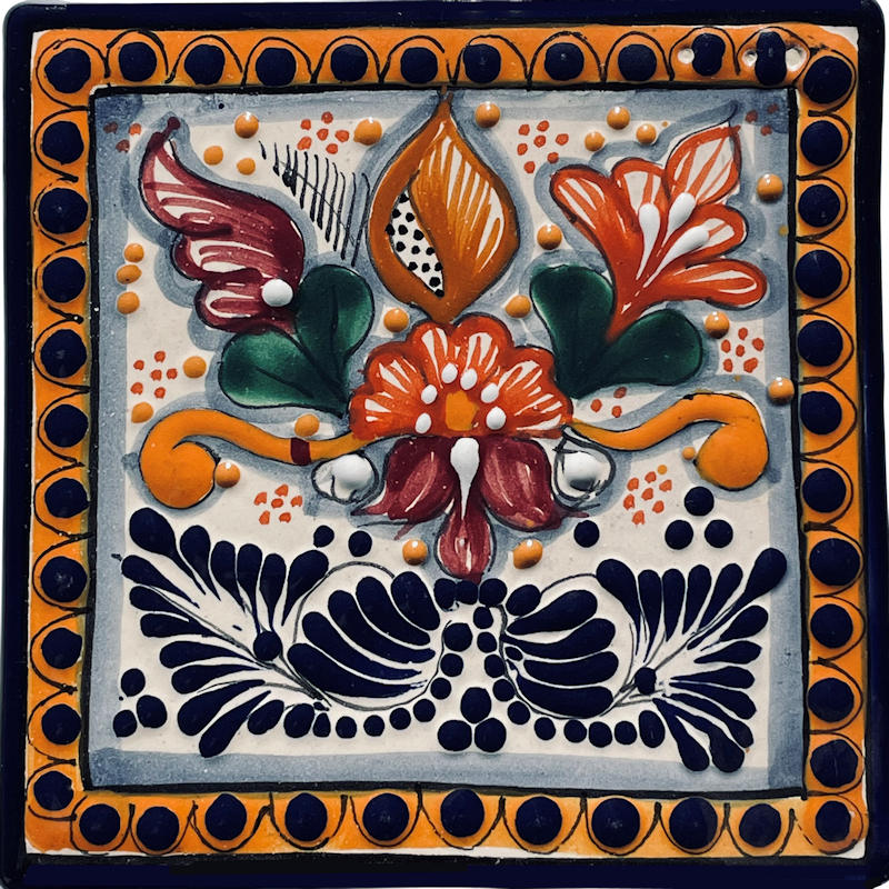 TalaMex Tecali Square Hand-made Colorful Mexican Talavera Ceramic Coaster-Trivet