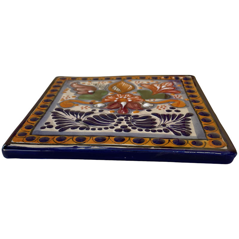 TalaMex Tecali Square Hand-made Colorful Mexican Talavera Ceramic Coaster-Trivet Close-Up