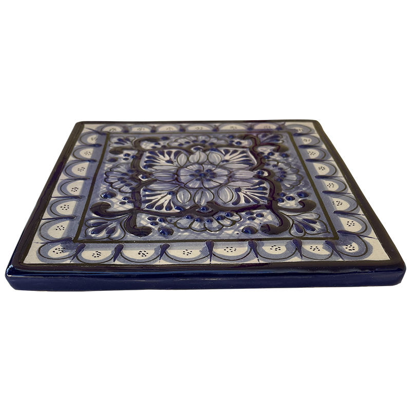 TalaMex Cholula Square Hand-made Traditional Mexican Talavera Ceramic Coaster-Trivet Close-Up