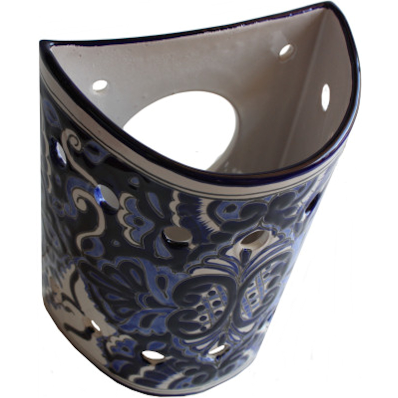 TalaMex Blue Talavera Ceramic Sconce Close-Up