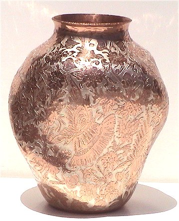 Folk Art Twisted Inlay Silver & Copper Vase