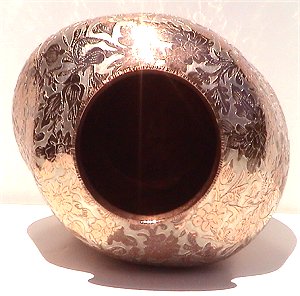 Folk Art Twisted Inlay Silver & Copper Vase Details
