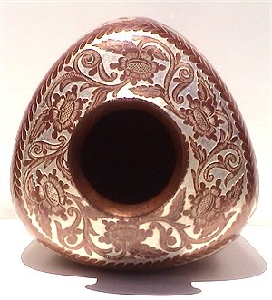 Folk Art Triangular Inlay Silver & Copper Vase Close-Up