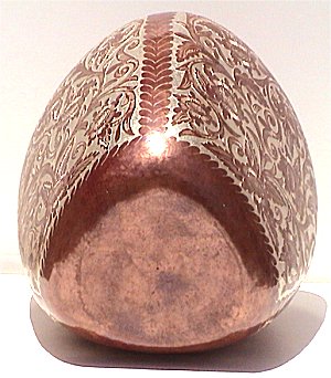 Folk Art Triangular Inlay Silver & Copper Vase Details