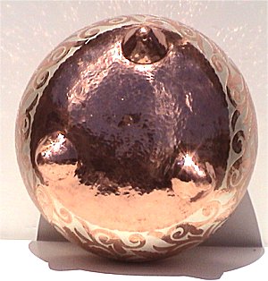 Folk Art Round Inlay Silver Copper Vase Close-Up