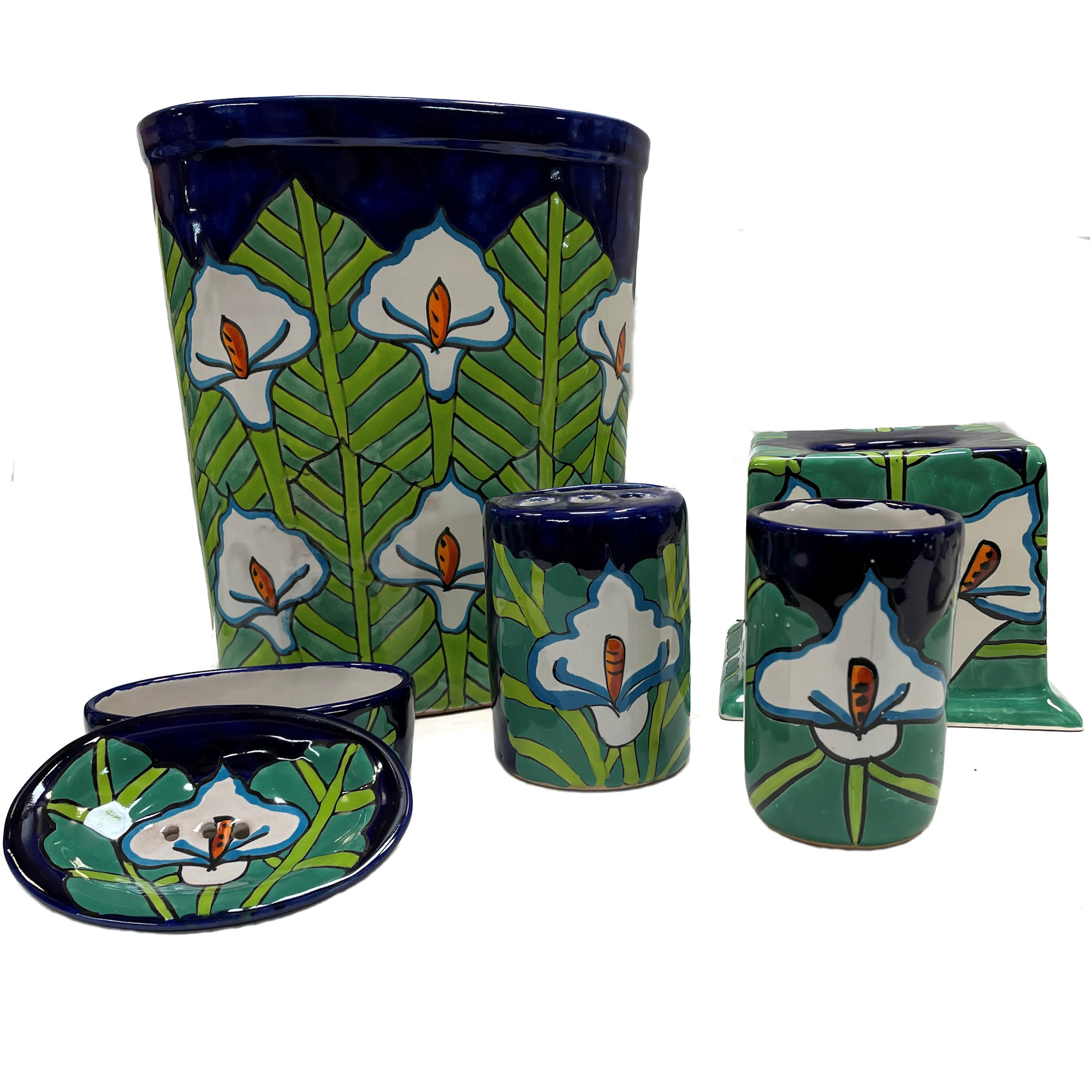 TalaMex Lily Flower Talavera Ceramic Bathroom Set