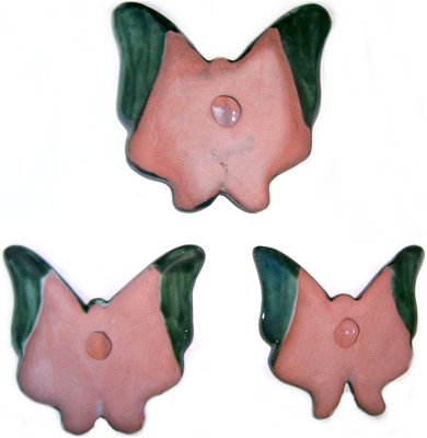 TalaMex Green Peacock Talavera Ceramic Butterfly Set (3) Details