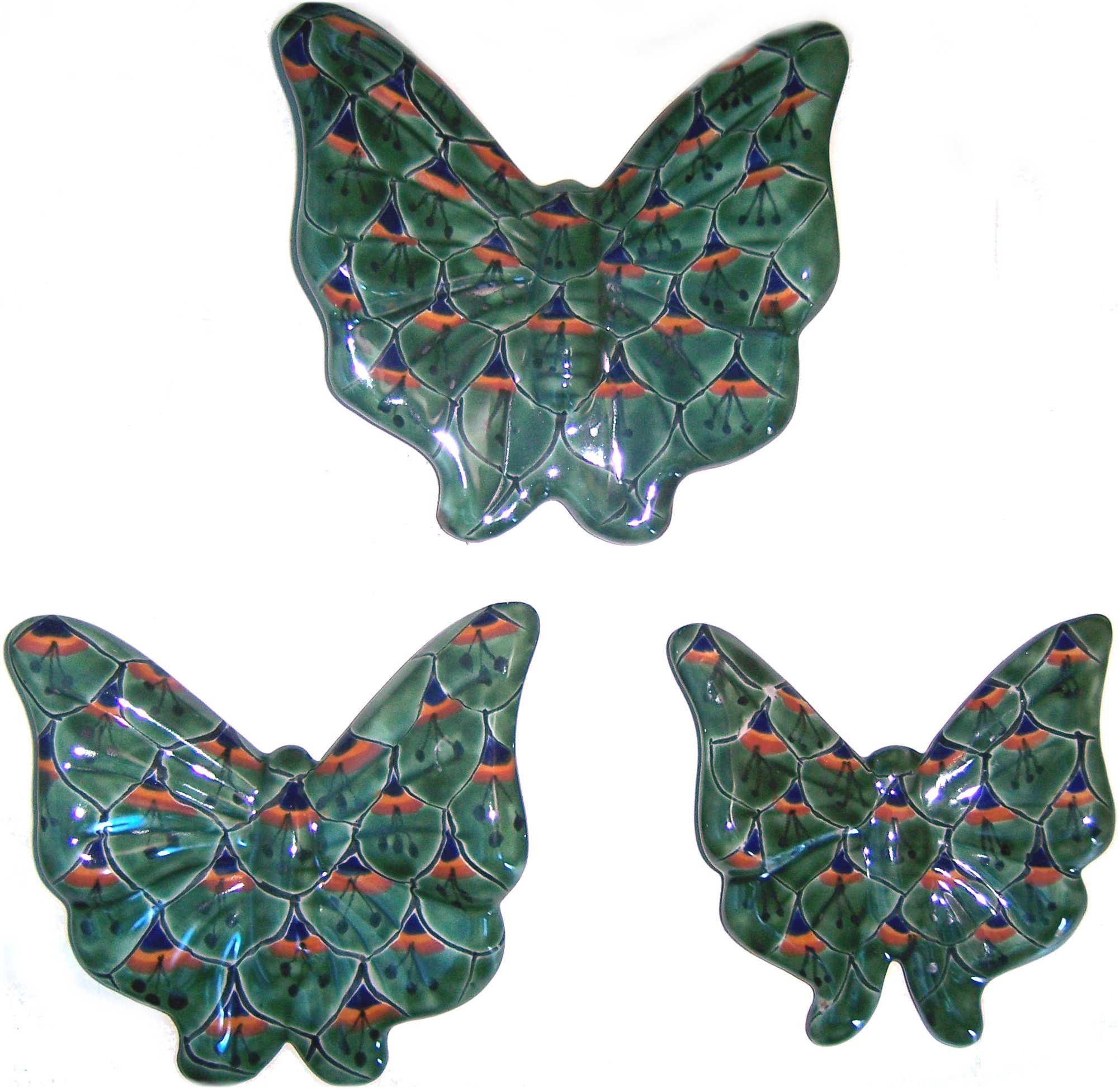 TalaMex Green Peacock Talavera Ceramic Butterfly Set (3)