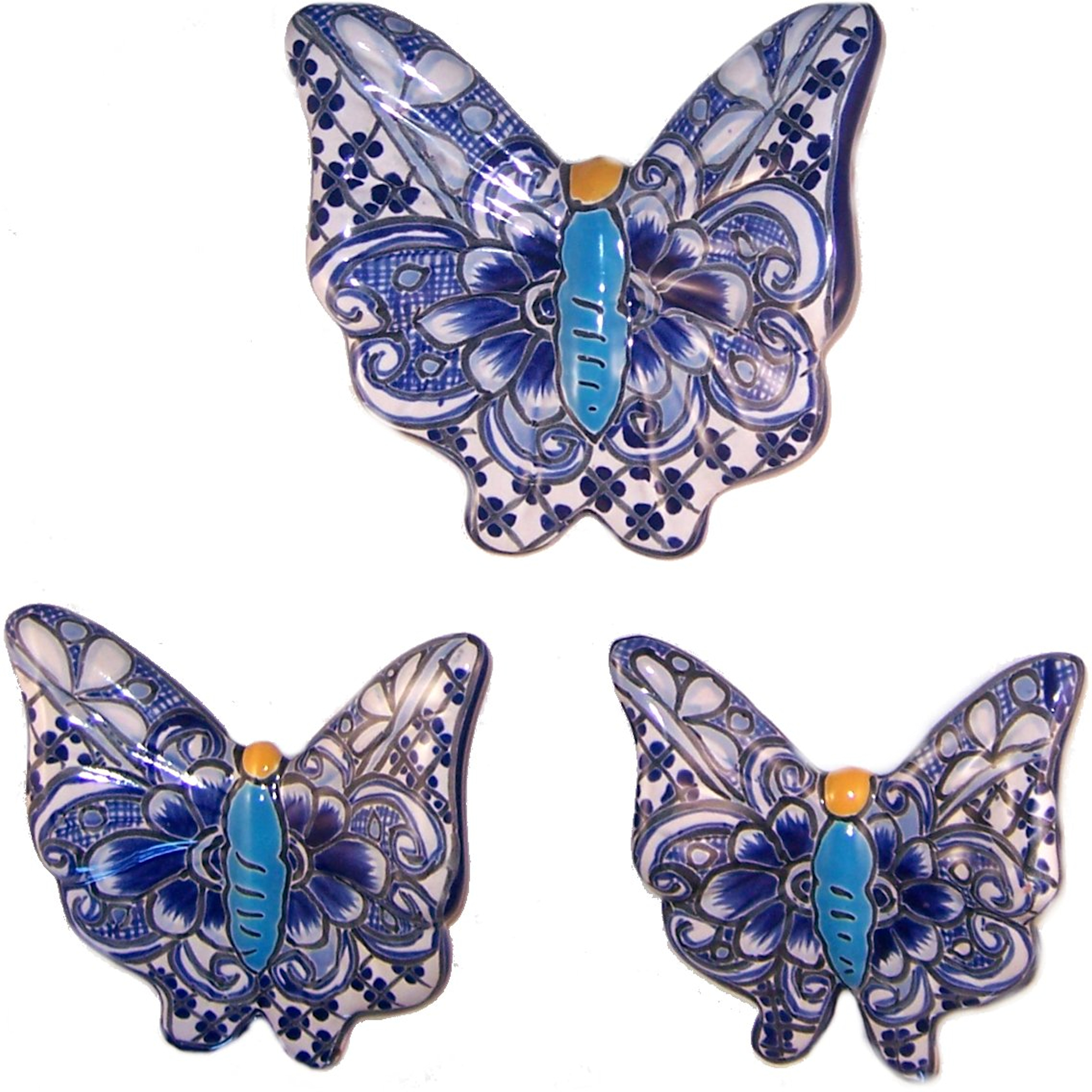 TalaMex Traditional Talavera Ceramic Butterfly Set (3)