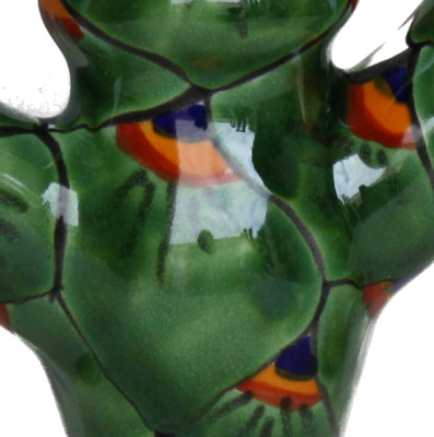 Green Peacock Talavera Candle Holder Close-Up