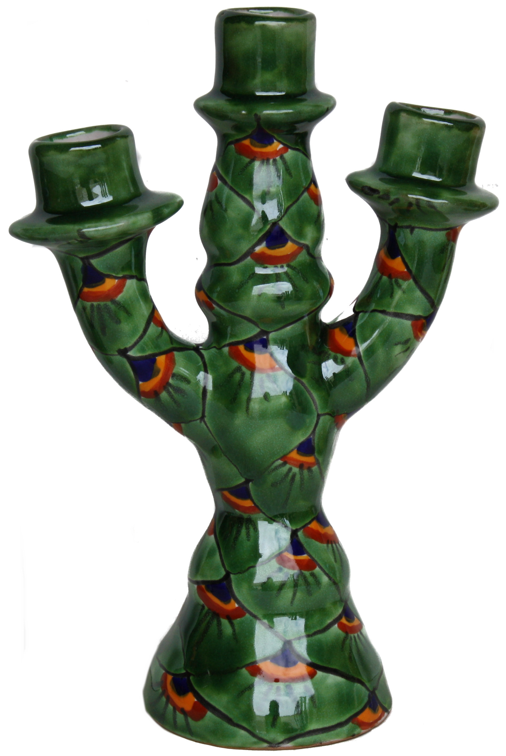 Green Peacock Talavera Candle Holder