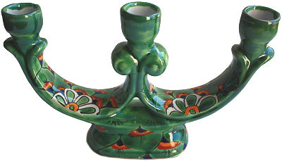 Green Peacock Talavera Candle Holder