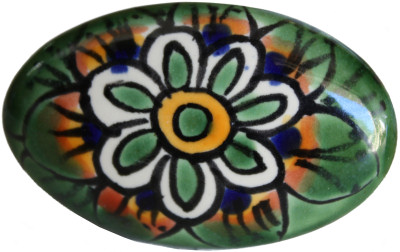TalaMex Oval Green Peacock Talavera Ceramic Drawer Knob