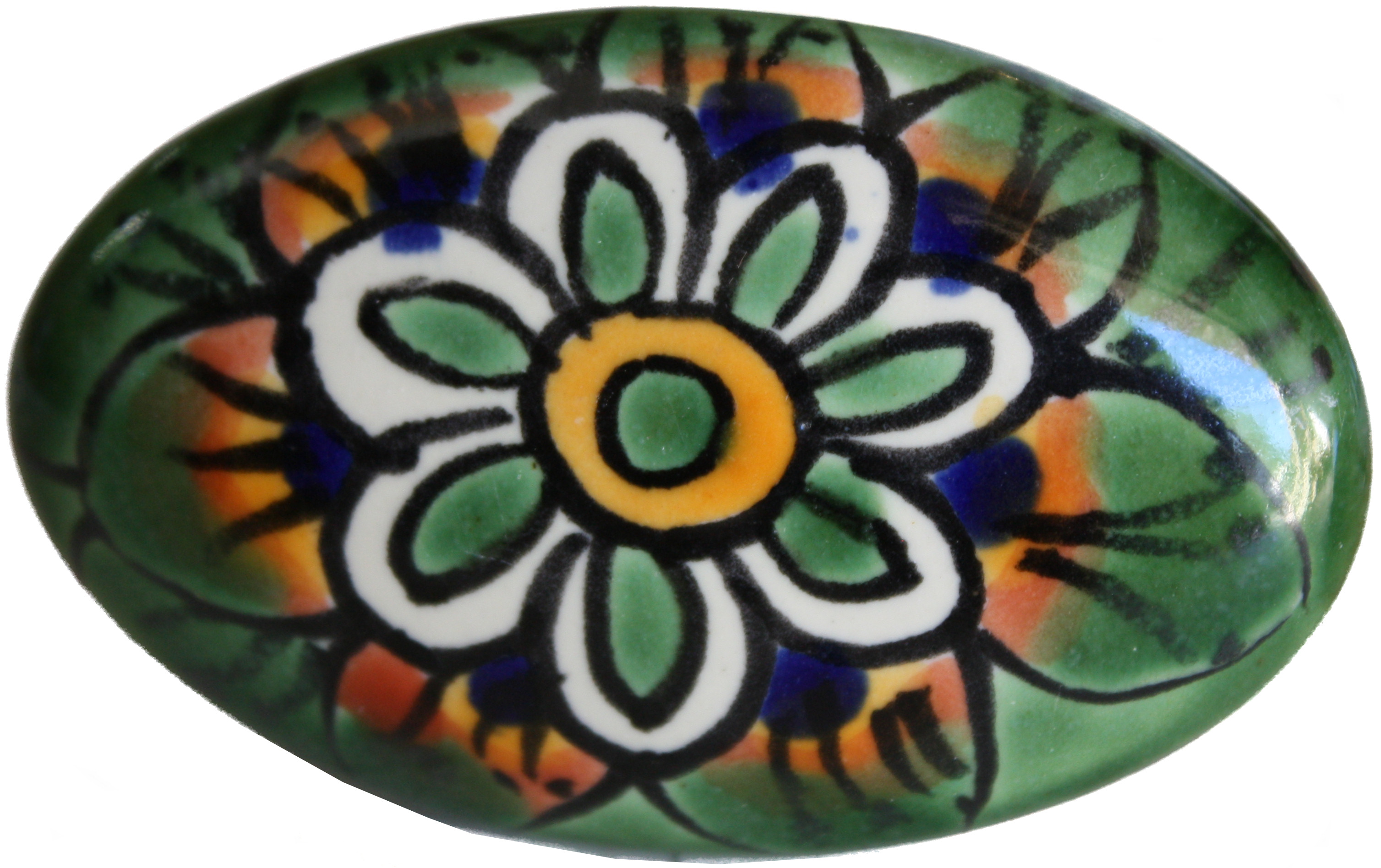 TalaMex Oval Green Peacock Talavera Ceramic Drawer Knob