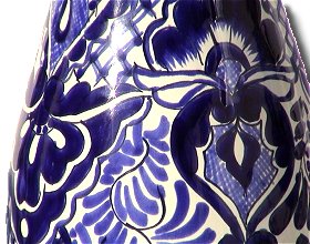 Talavera Blue Round Flower Vase Close-Up