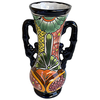 TalaMex Palmillas Handmade Multicolored Mexican Talavera Flower Vase With Handles