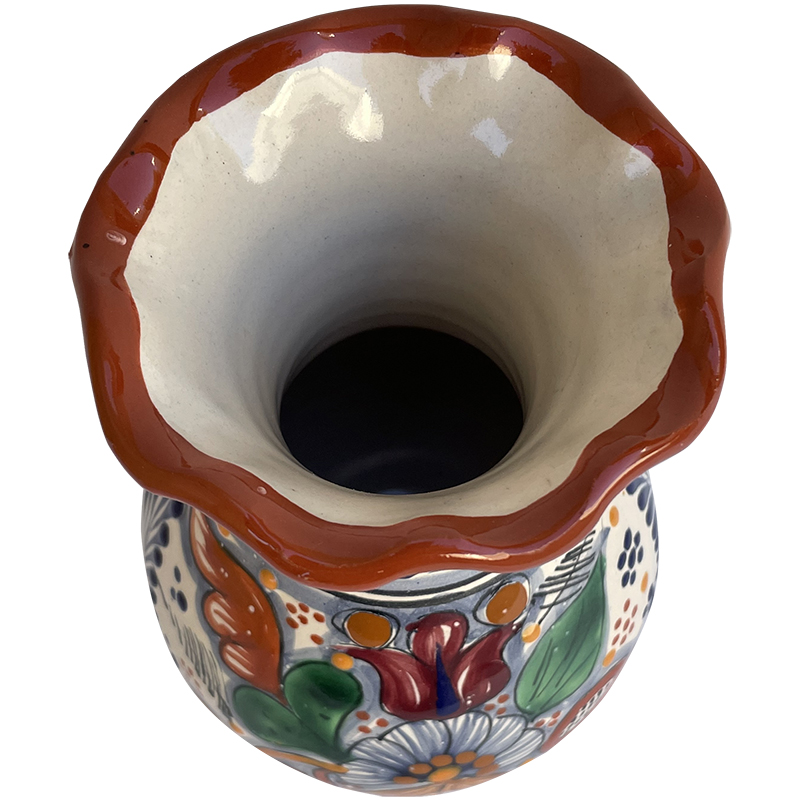 TalaMex Handmade Calpan Mexican Colors Talavera Flower Vase Close-Up