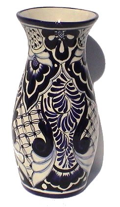 TalaMex Talavera Blue Round Flower Vase Close-Up