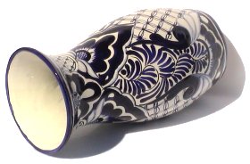 TalaMex Talavera Blue Round Flower Vase Details