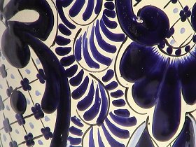 Blue Talavera Tall Flower Vase Close-Up