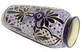 Blue Talavera Tall Flower Vase Close-Up