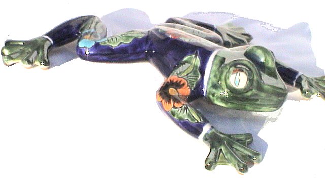 Pansy Blue Ceramic Talavera Frog Close-Up