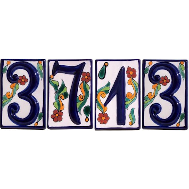 TalaMex Colonial Talavera Ceramic House Number Zero Details