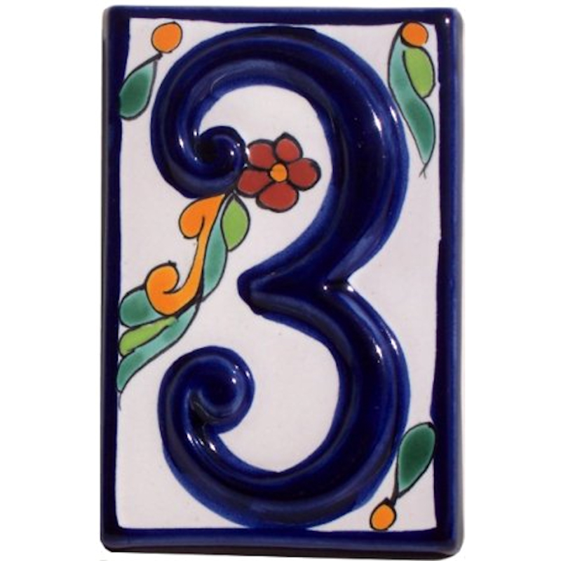 TalaMex Colonial Talavera Ceramic House Number Three