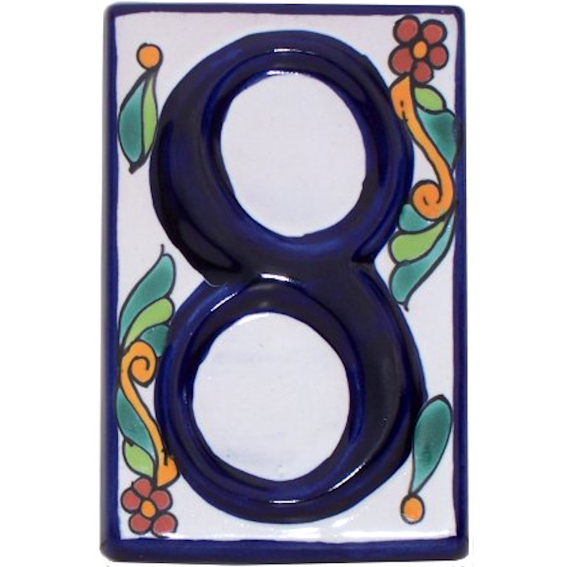 TalaMex Colonial Talavera Ceramic House Number Eight