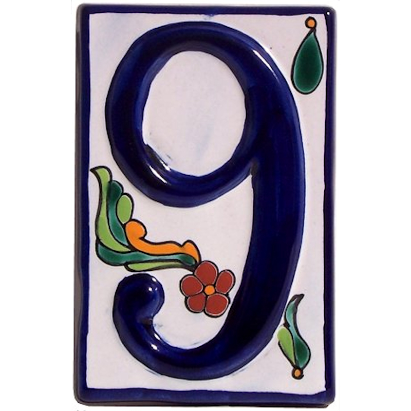 TalaMex Colonial Talavera Ceramic House Number Nine