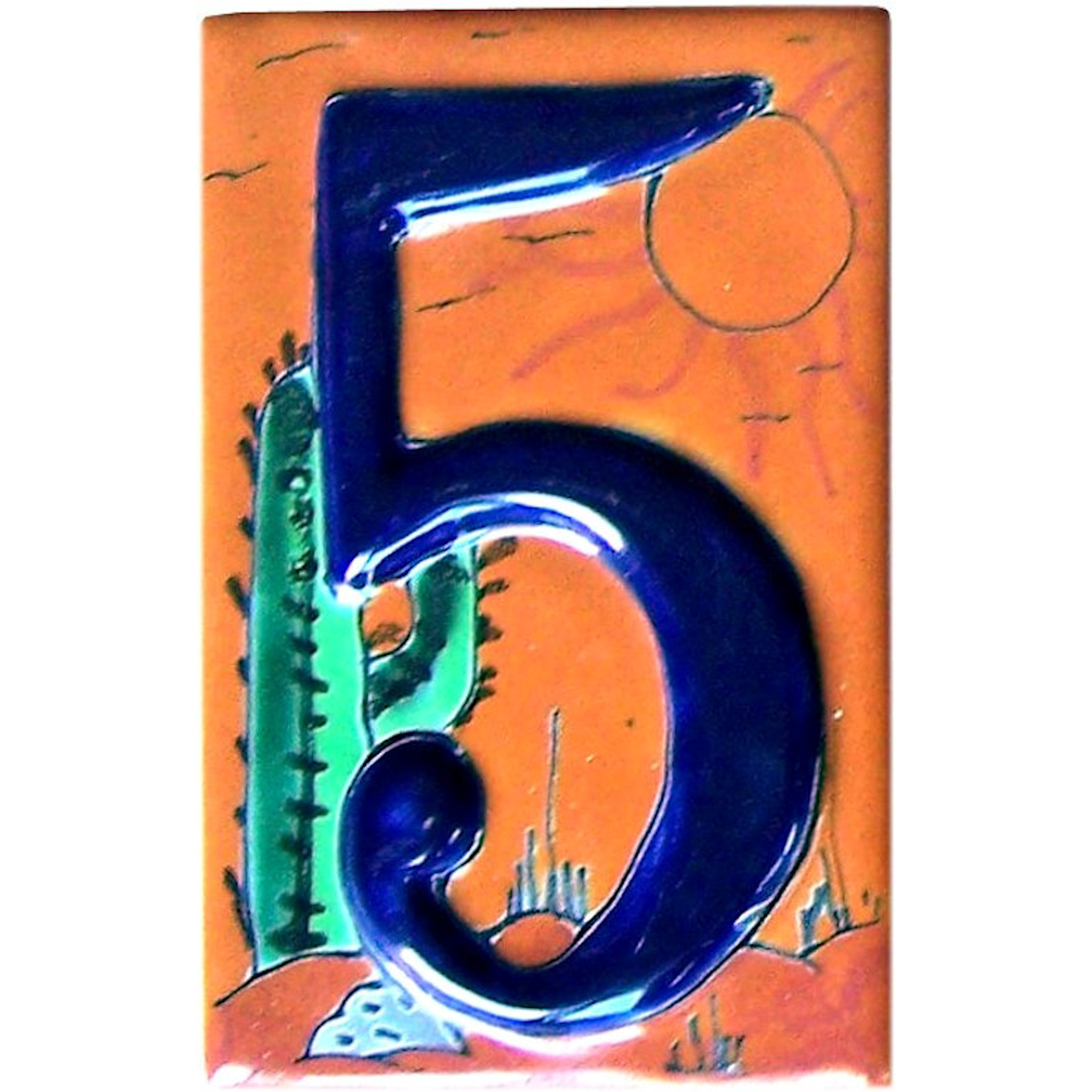 TalaMex Desert Talavera Ceramic House Number Five