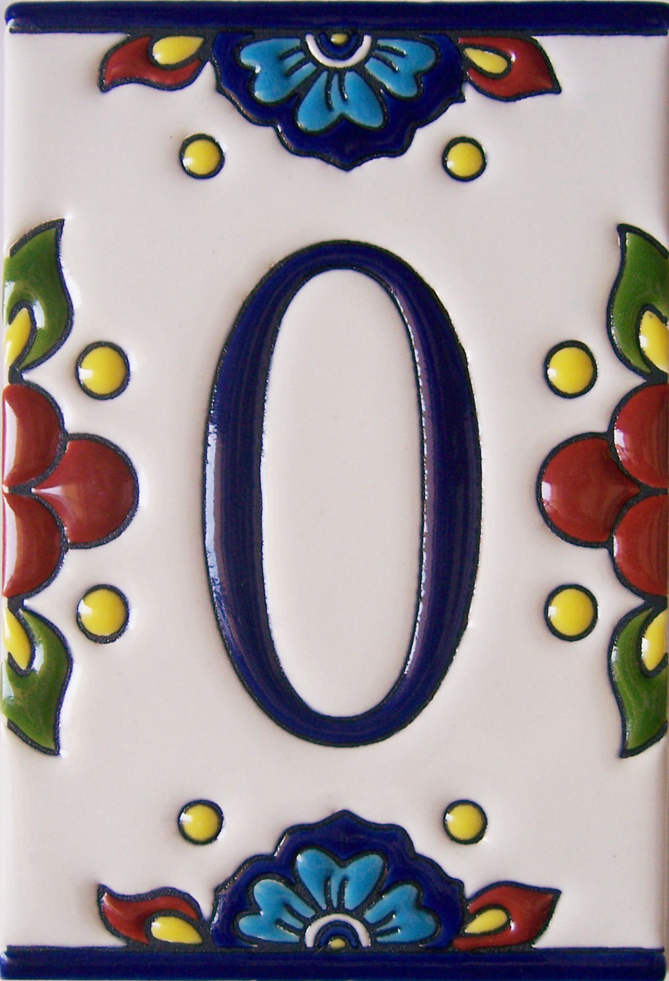 TalaMex Mexican Talavera Mission Tile House Number Zero