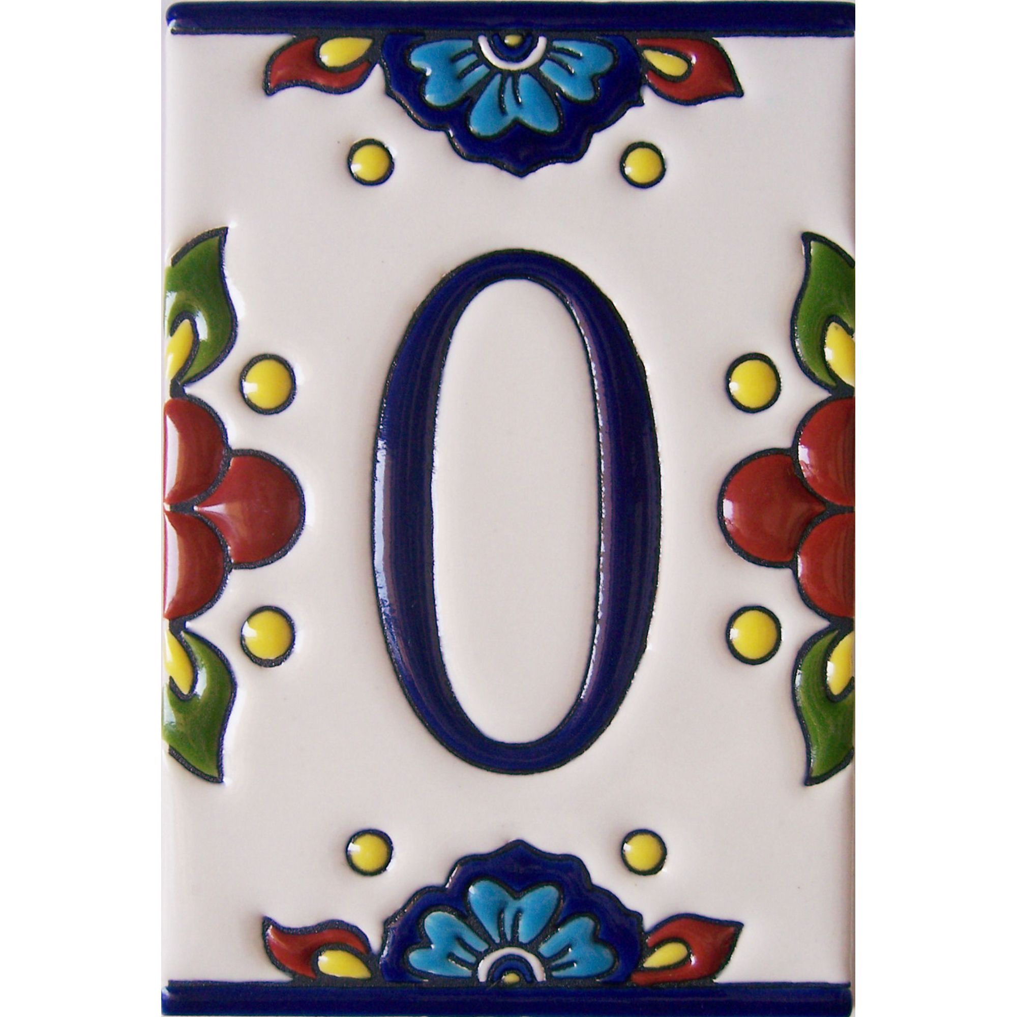 TalaMex Mexican Talavera Mission Tile House Number Zero