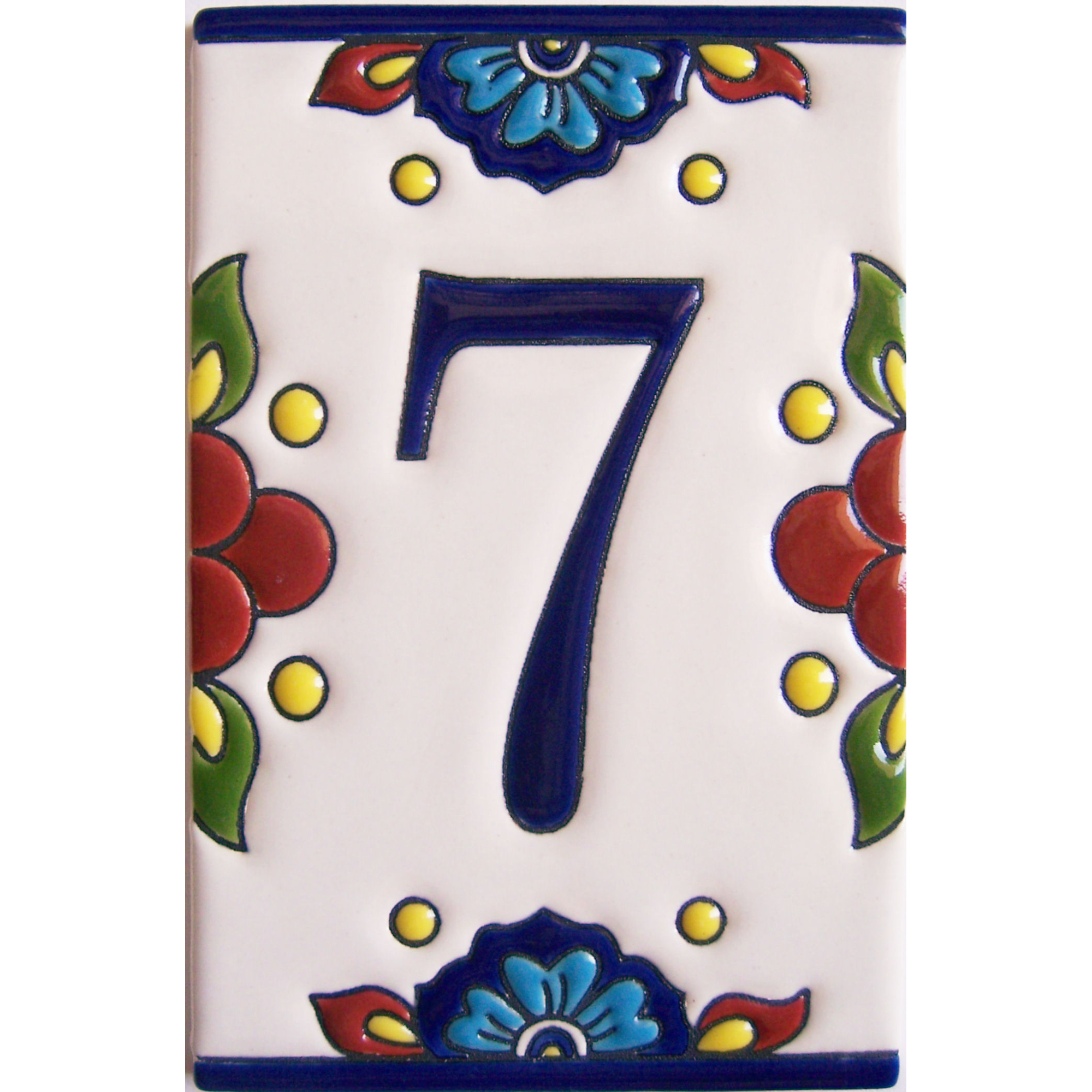 TalaMex Mexican Talavera Mission Tile House Number Seven